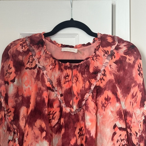 Ramy Brook Blouse Womens Large Pink Raquel Long Sleeve Top Feminine Boho Tie Dye - Picture 2 of 7